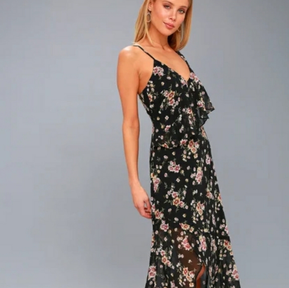 Lulus Dresses & Skirts - LULUS SZ XS BLACK FLORAL HIGH LOW MAXI DRESS